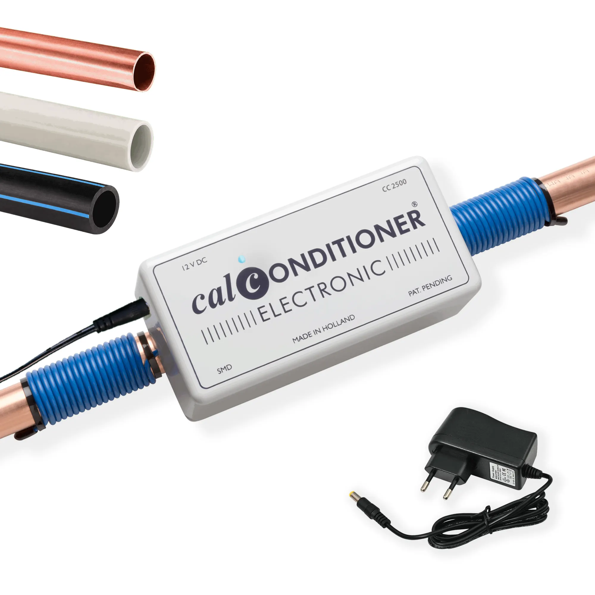Calconditioner CC2500 elektronischer Wasserenthärter ohne Salz, montiert an einem Kupferrohr, bis zu 2500 Liter pro Stunde